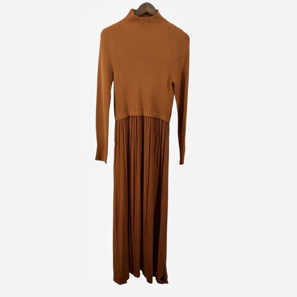 Anthropologie Burnt Orange Layered Mock Neck Sweater Maxi Dress - Picture 4 of 11